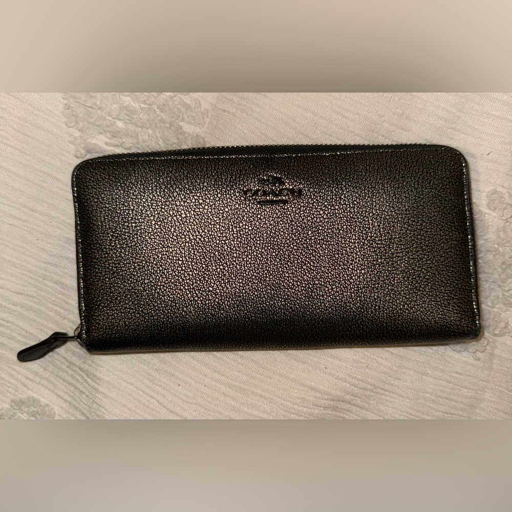Coach Metallic Gunmetal Full Size Wallet